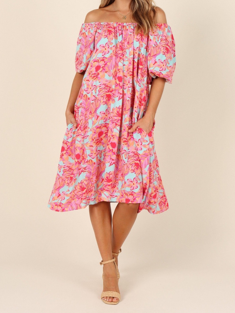 Petal & Pup Womens Leyden Floral Puff Sleeve Midi Dress Size US 12